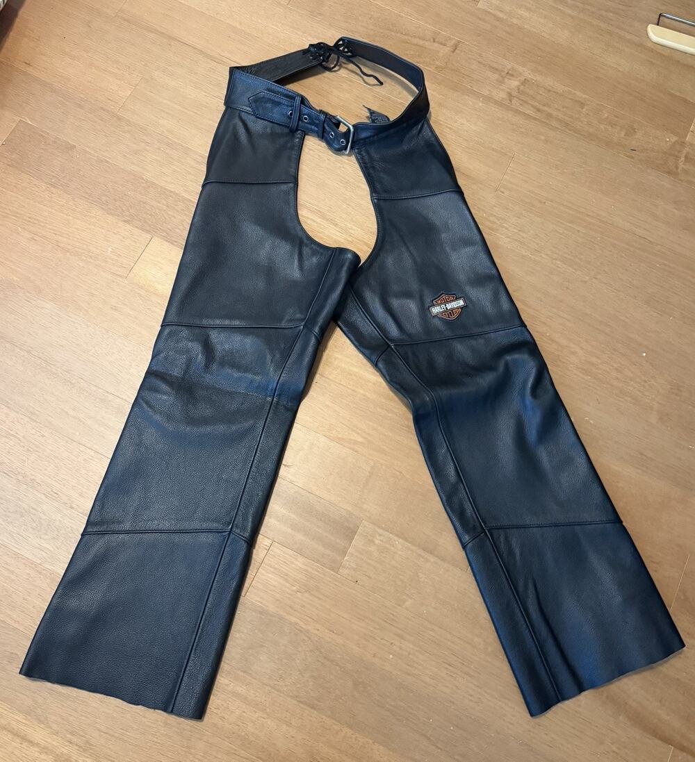 Vtg Harley Davidson Mens Small Leather Black Riding Chaps 98090-06VM Biker EUC